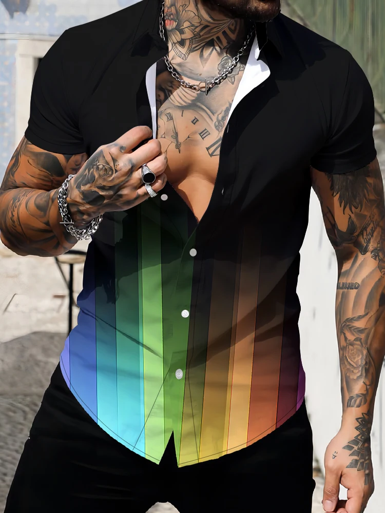 

Rainbow 3d Digital Printing Casual Shirt Loose Comfortable Breathable Short Sleeve Shirt Summer Cool High-quality Men's Shirt