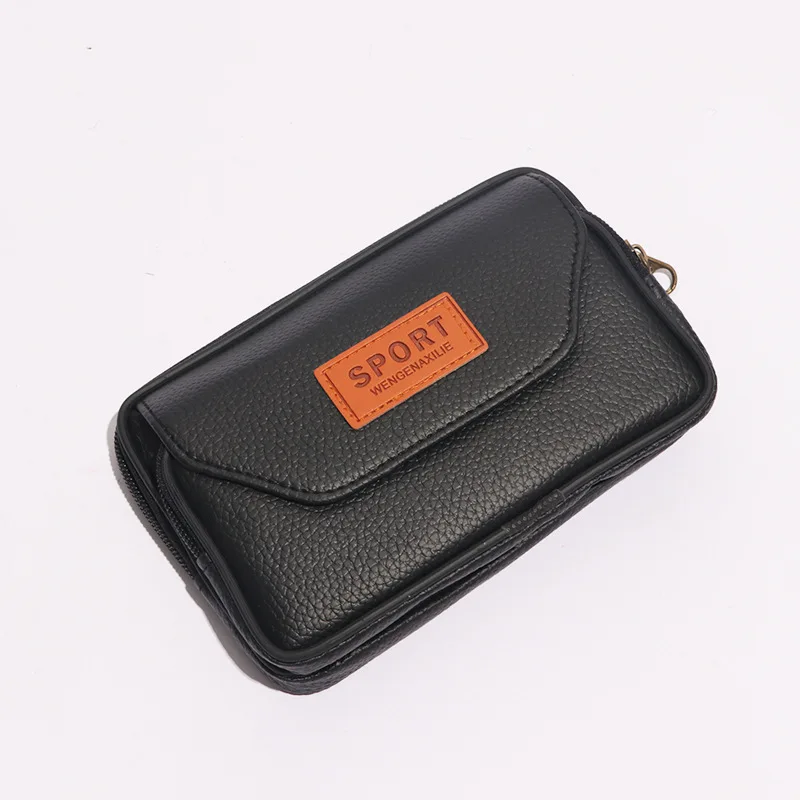PU leather men's belt-wearing mobile phone storage waist bag, horizontal multi-functional loose change storage men's bag