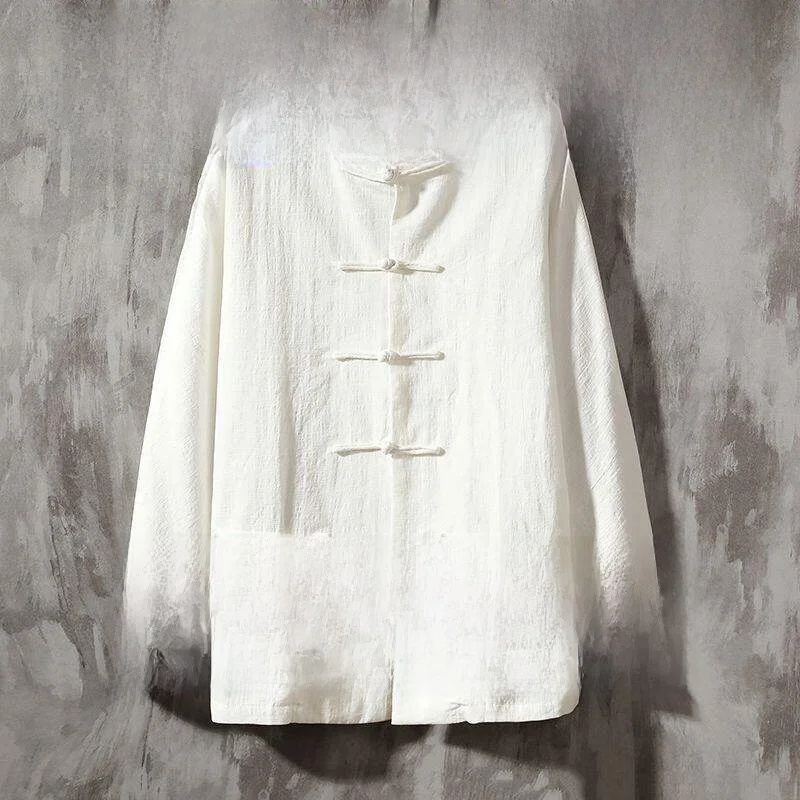 

Men's Cotton Linen Shirt Thin Long Sleeve Vintage Style Chinese Style Button up Top City Walk Warmth Autumn Season Long Shirt
