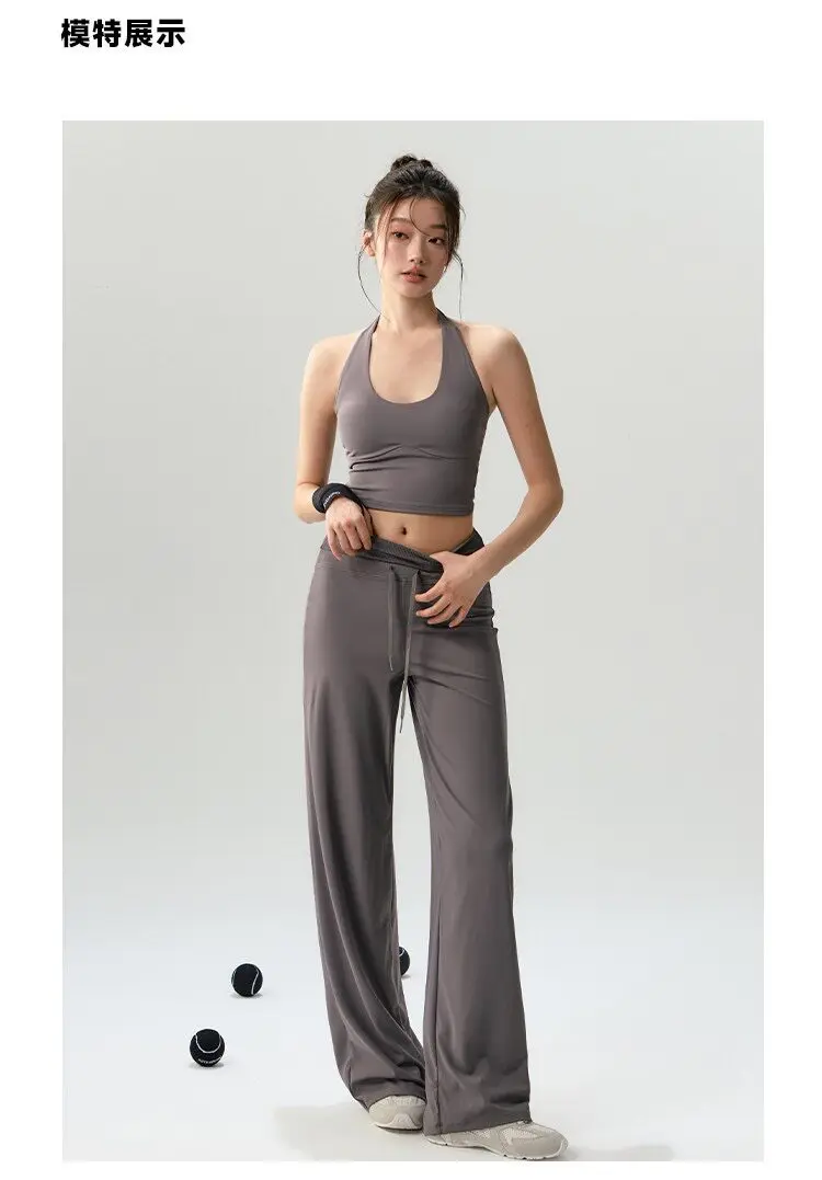 Hochgeschnittene, weit geschnittene Yogahose für Damen, Pilates, schlankmachend, für Outdoor-Läufe, lockere, gerade geschnittene Leggings, lässige Fitnesshose – Detail 3