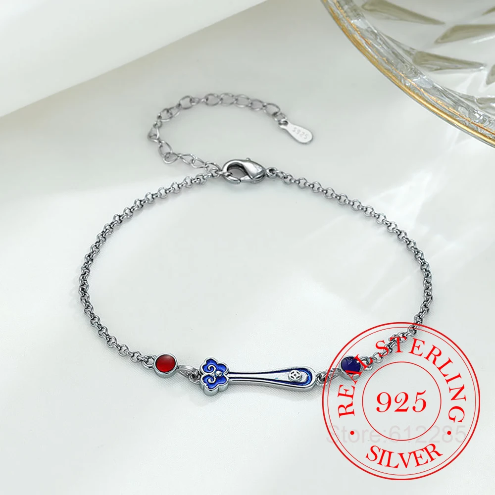 925 Sterling Silver Jewelry Hollow Tassel Enamel Fortunes Charm Bracelets for Women Homme Wedding Party Jewelry Gift