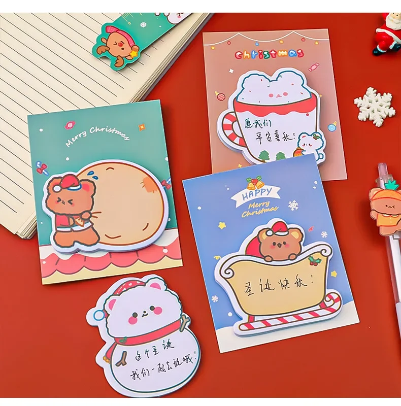 5Pcs/Lot Kawaii Cartoon Little Bear Christmas Post Sticky Notes Cute Bear Sled Snowmen Memo Pad School Office Pasted Notebook