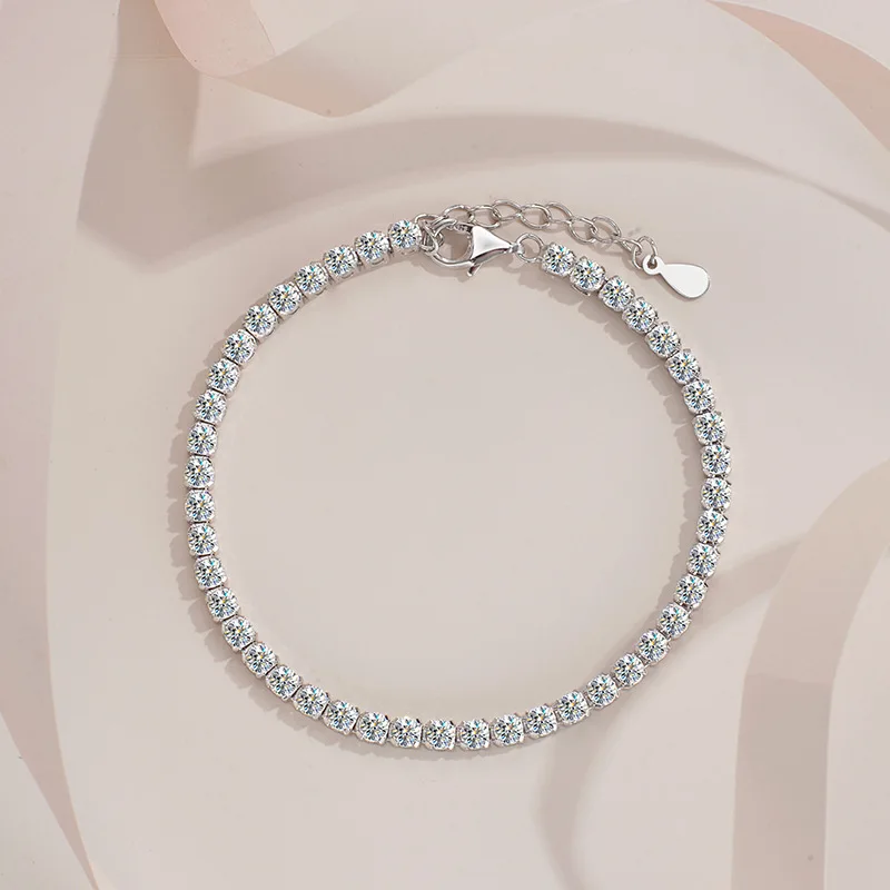 

Luxury Solid Platinum PT950 Women's 2MM Moissanite Diamond Bracelet Full Diamond Tennis Chain