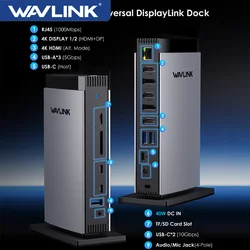 WAVLINK Universal DisplayLink Docking Station Dual/Triple 4K USB C USB 3.0 for M1 M2 M3 Mac and Windows Does Not Charge Laptop