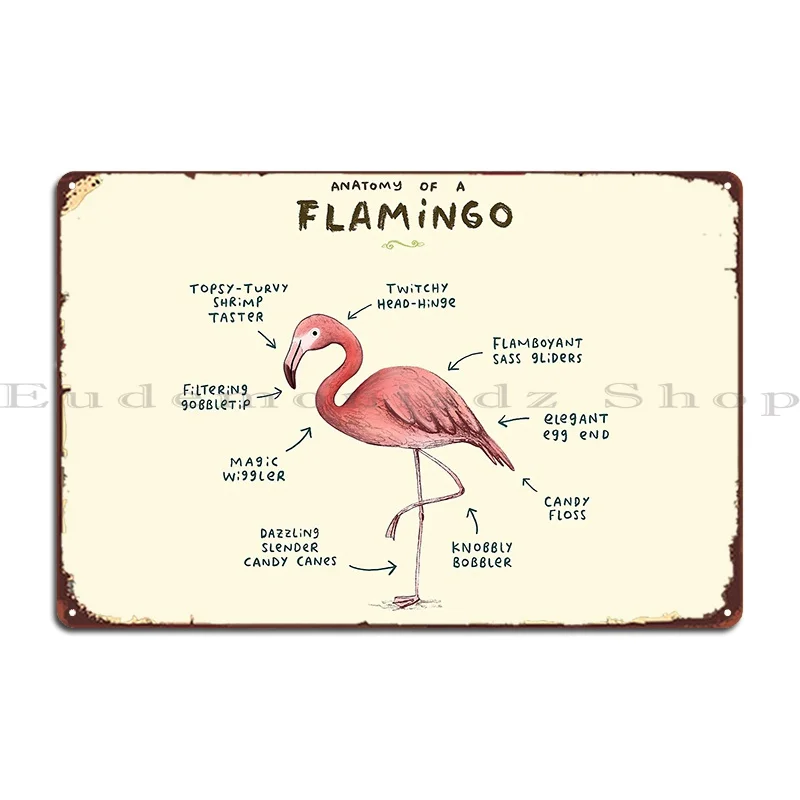 Anatomy Of A Flamingo Metal Sign Wall Decor Printed Rusty Wall Decor Wall Cave Tin Sign Poster