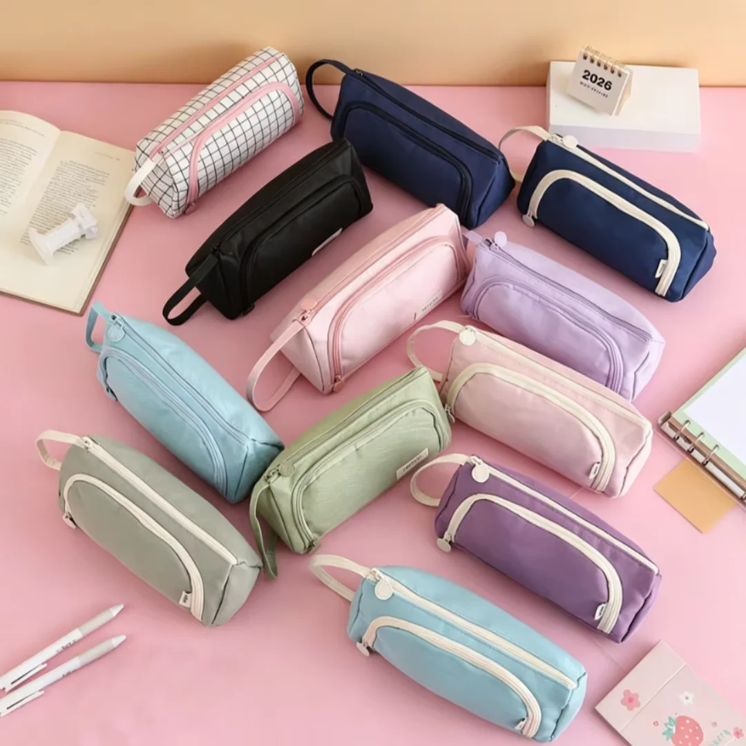 Macaron Colored Large Capacity Multi-Layer Pencil Case Student School Office Exam Travel Stationery Storage Bag