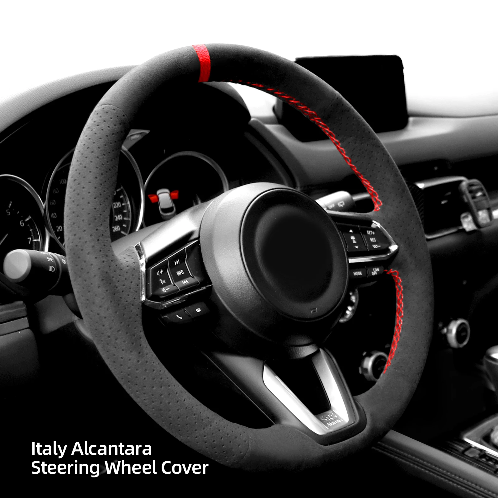 Alfanxi Hand Stitch Alcantara Steering Wheel Cover Compatible with Mazda 3 Axela  Mazda 6 Atenza  CX-3  CX-5 CX-9 2016-2021