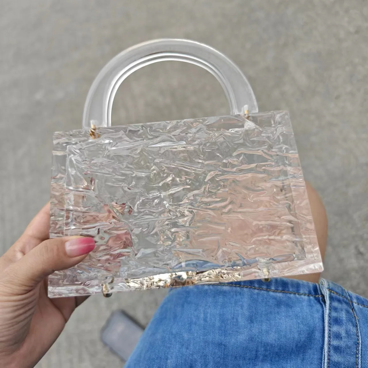 Clear Or Transparent Ice Acrylic Box Clutches Women Tote Party Chic Pro Pvc Plastic Evening Wedding Lady Beach Handbag And Purse