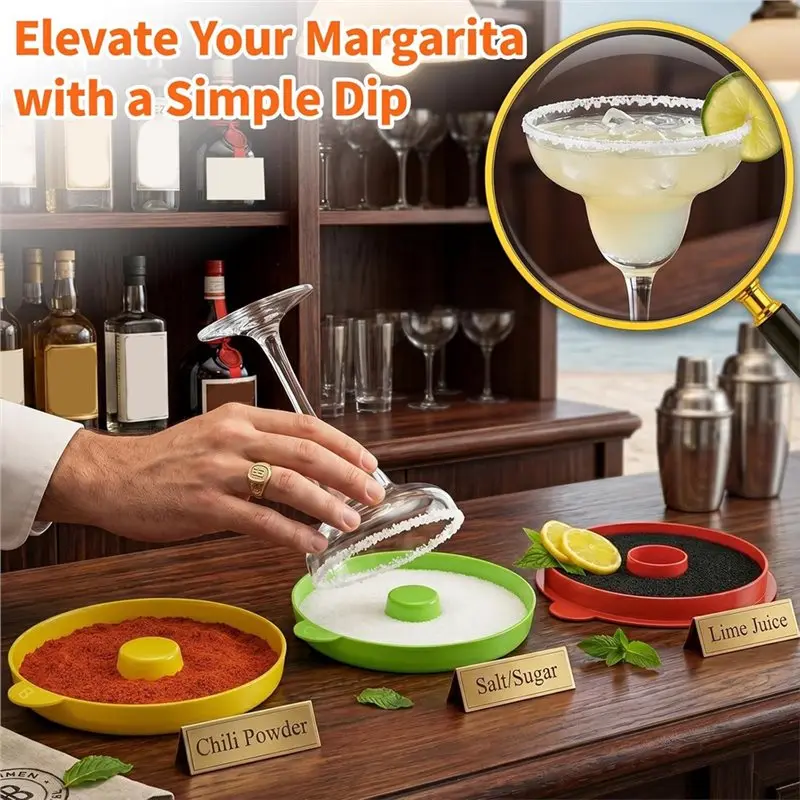 AB42-For Lime Juice Salt Sugar 3-Tier Stackable Salt Rimmer For Margarita, Cocktail Glass Rimmer With 2 Sponges, Bar Tool