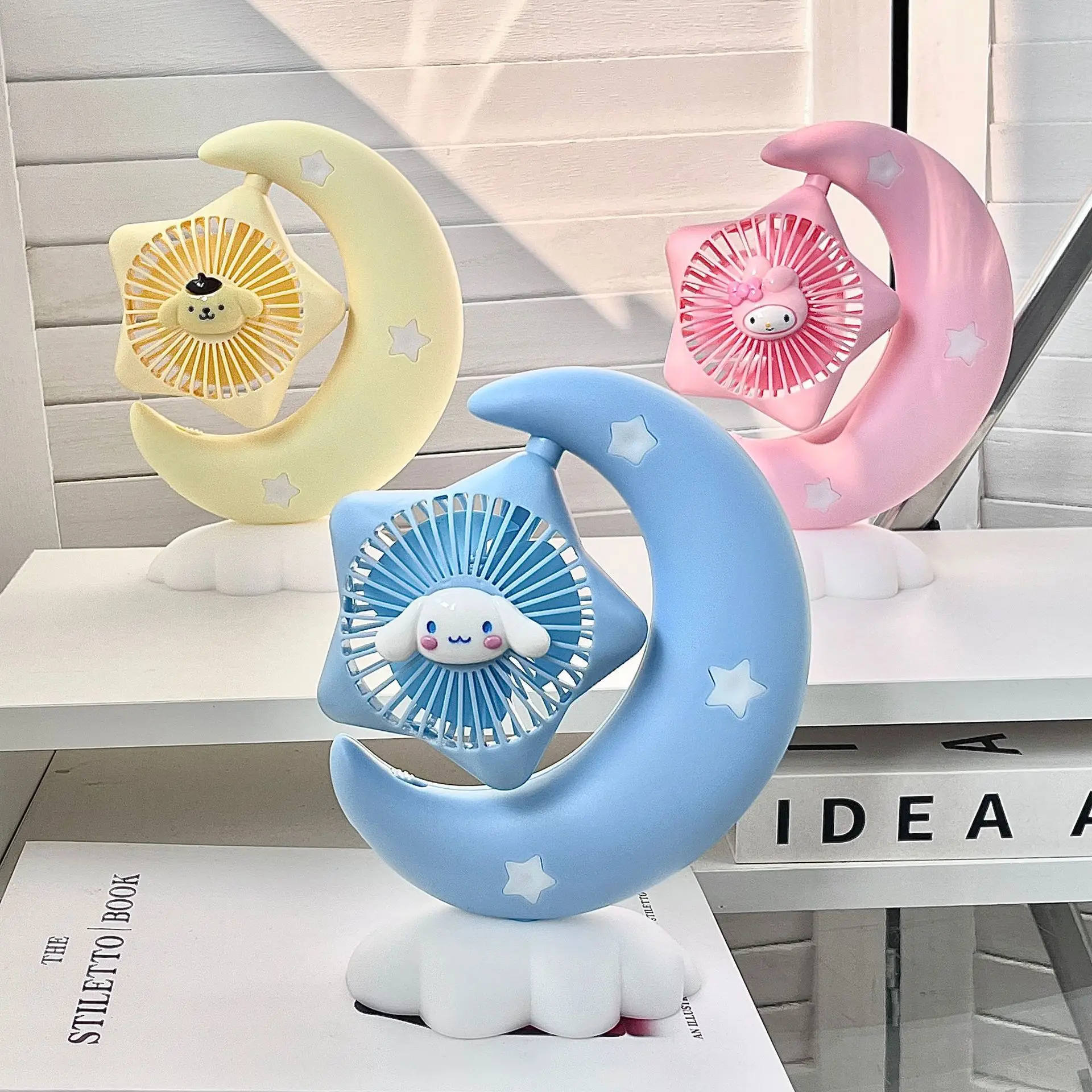 Cinnamoroll desktop USB rechargeable small fan new My Melody cartoon cute moon mute big wind luminous small desktop fan