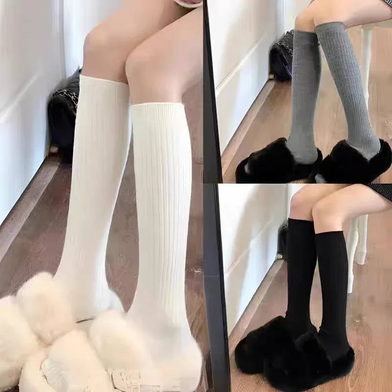 

Women Solid Knitted Long Socks 1/2pairs Autumn Winter Thicken Warm Boot Calf Stockings Harajuku Lolita Casual Knitted Warm Socks