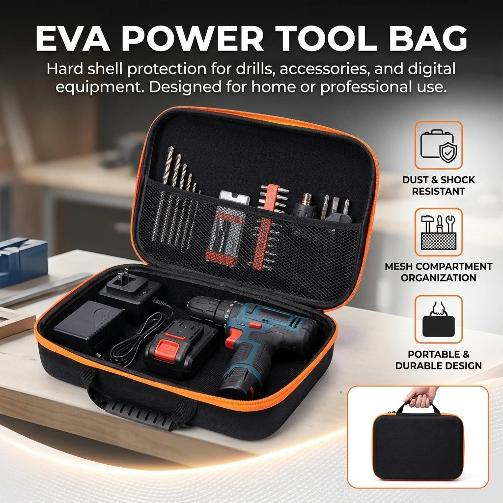 Power Tool Case Hard-Shell Electric Drill Organizer Waterproof Portable Storage Bag for Electrician Professional Works Gear