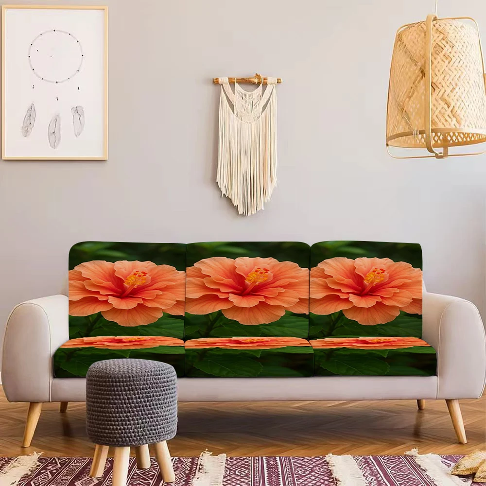 Summer Outdoor Sofa Cover with Vibrant Orange Flower Print, Milk Silk Fabric, Pet - Friendly, Washable Witho