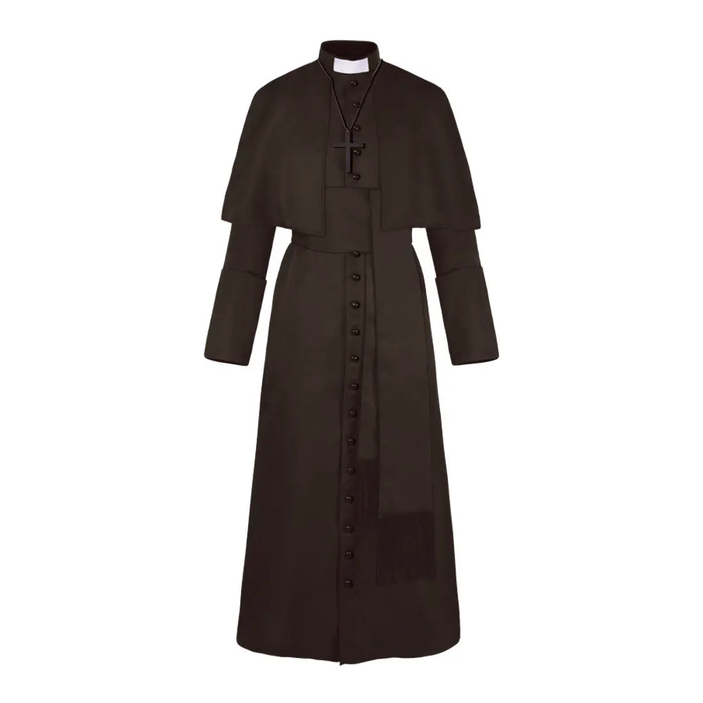 Fotografia 6: Fantasia de Padre Masculina para Halloween, Cosplay Medieval, Hábito Católico, Roupa de Cosplay Adulto para Festa Temática