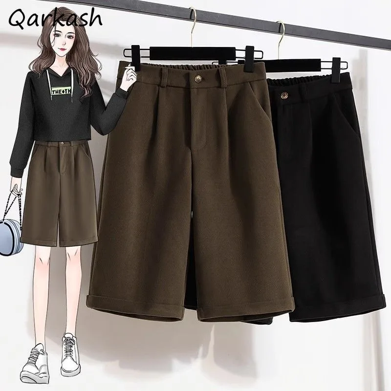 

Women Casual Pants Button Knee Length Fall Winter High Waist Straight Trousers Solid Color Female All-match A-line Pockets Chic