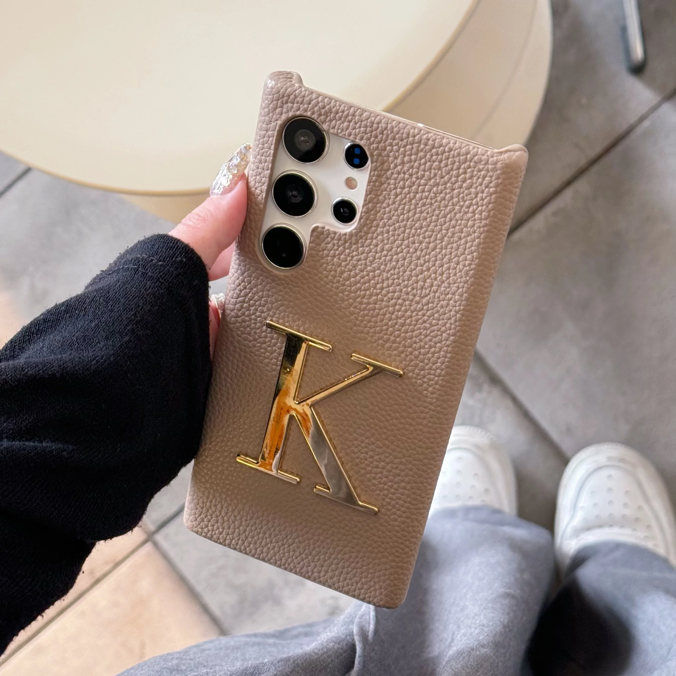 Customized Leather Samsung Case Gold Letter Name Initial for S21 S22U S23P S24U note20U note9 Cover