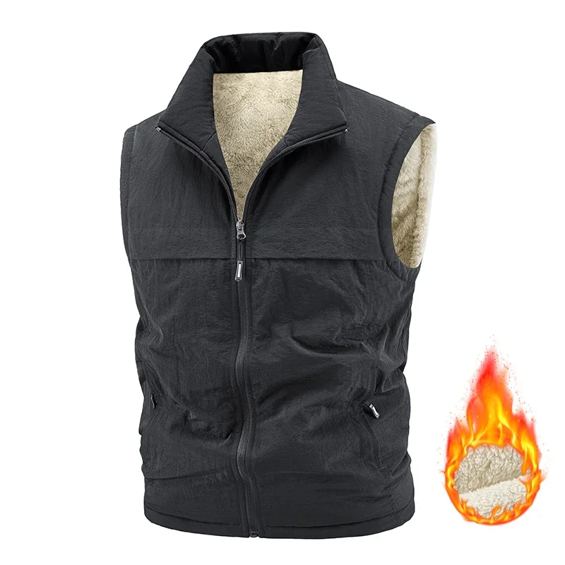Men Fleece-lined Vests Autumn Winter Mens Shearling Vest Warm Sleeveless Jacket Loose-Fit Comfortable Jackets Vest for Men