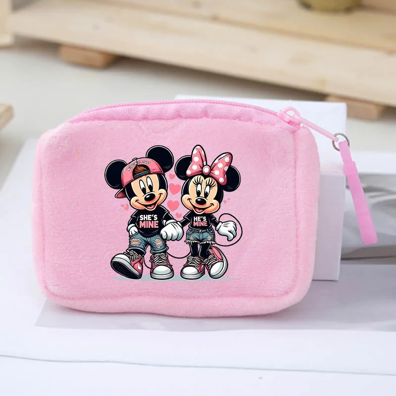 

Disney Mickey Minnie Mouse Plush Coin Purse Kawaii Causal Square Storage Bag ID KeyCase Female Wallet Handbag Girls Women Purses