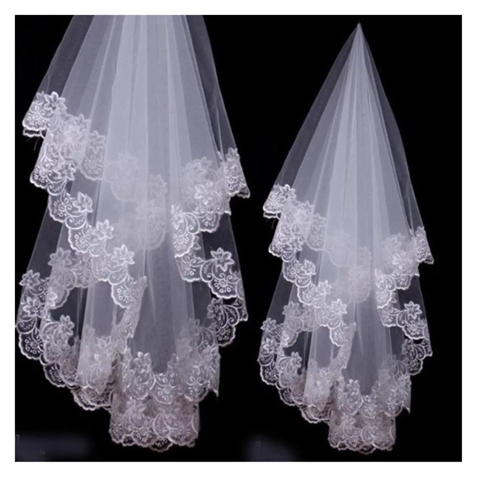 New Style Fresh Looking Lace Applique Edge One Layer Long Wedding Veil Bridal Veil Bridal Accessories Drop Veil 2023