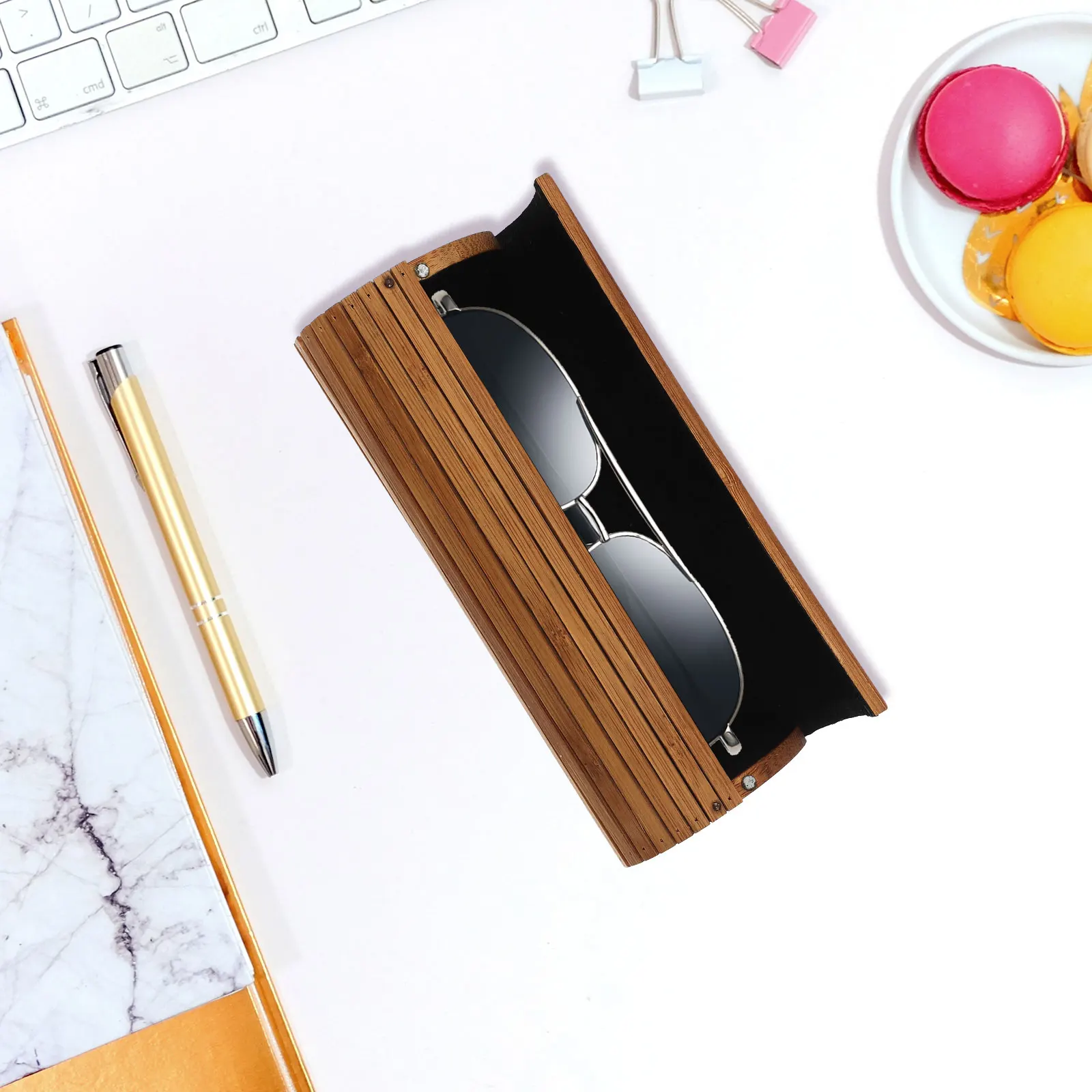 

Bamboo Glasses Case Eyeglass Containers Eyeglasses Sunglass Storage Nail Velvet Oval Sunglasses Holder Cases