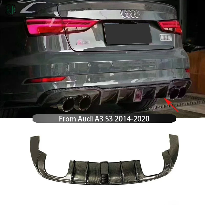 

From Audi A3 S3 2014-2020 Car Rear Bumper Carbon Fiber Lip Diffuser Spoiler Upgraded Body Kit
