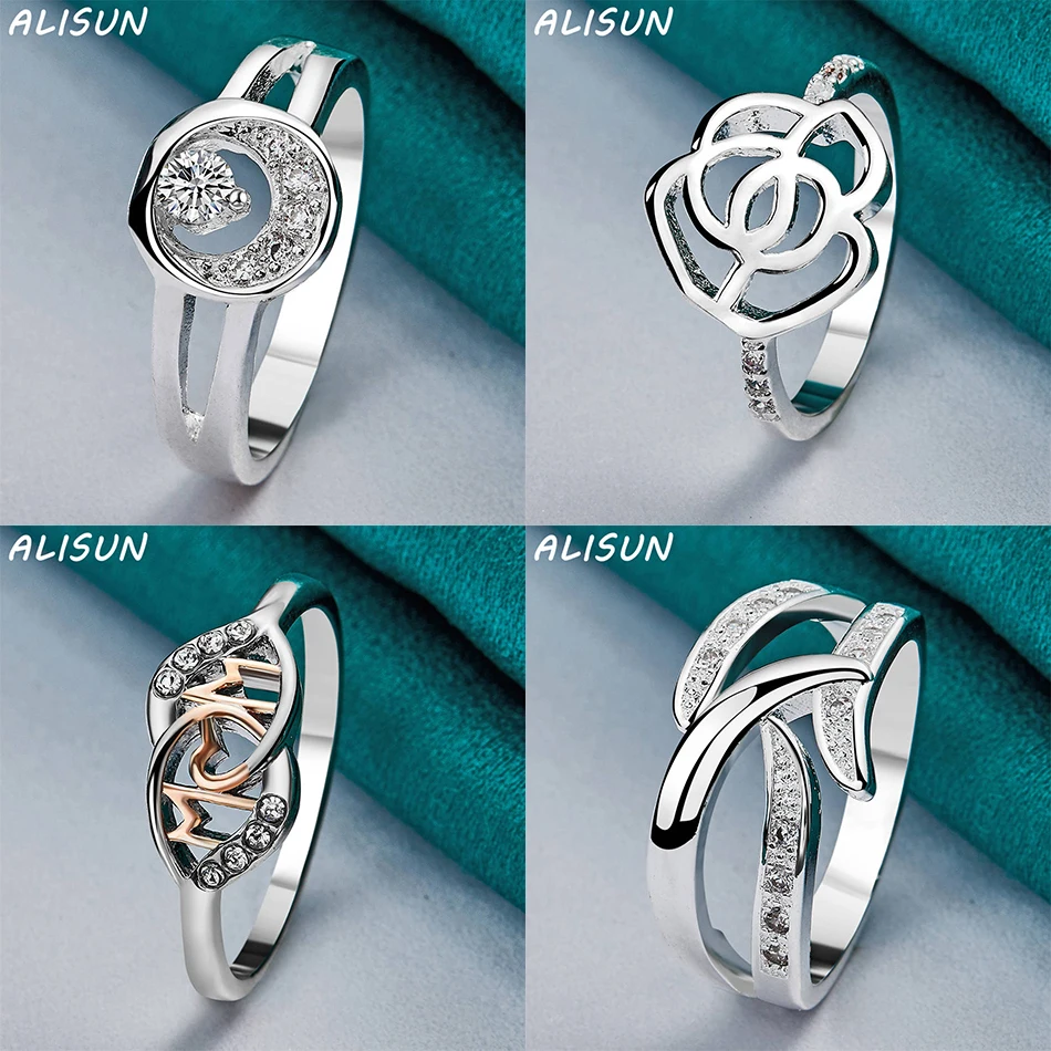 

ALISUN 925 Sterling Silver Size 7-10 Geometric Ring For Women Fashion Jewelry Charm Grace Wedding Engagement Accessories