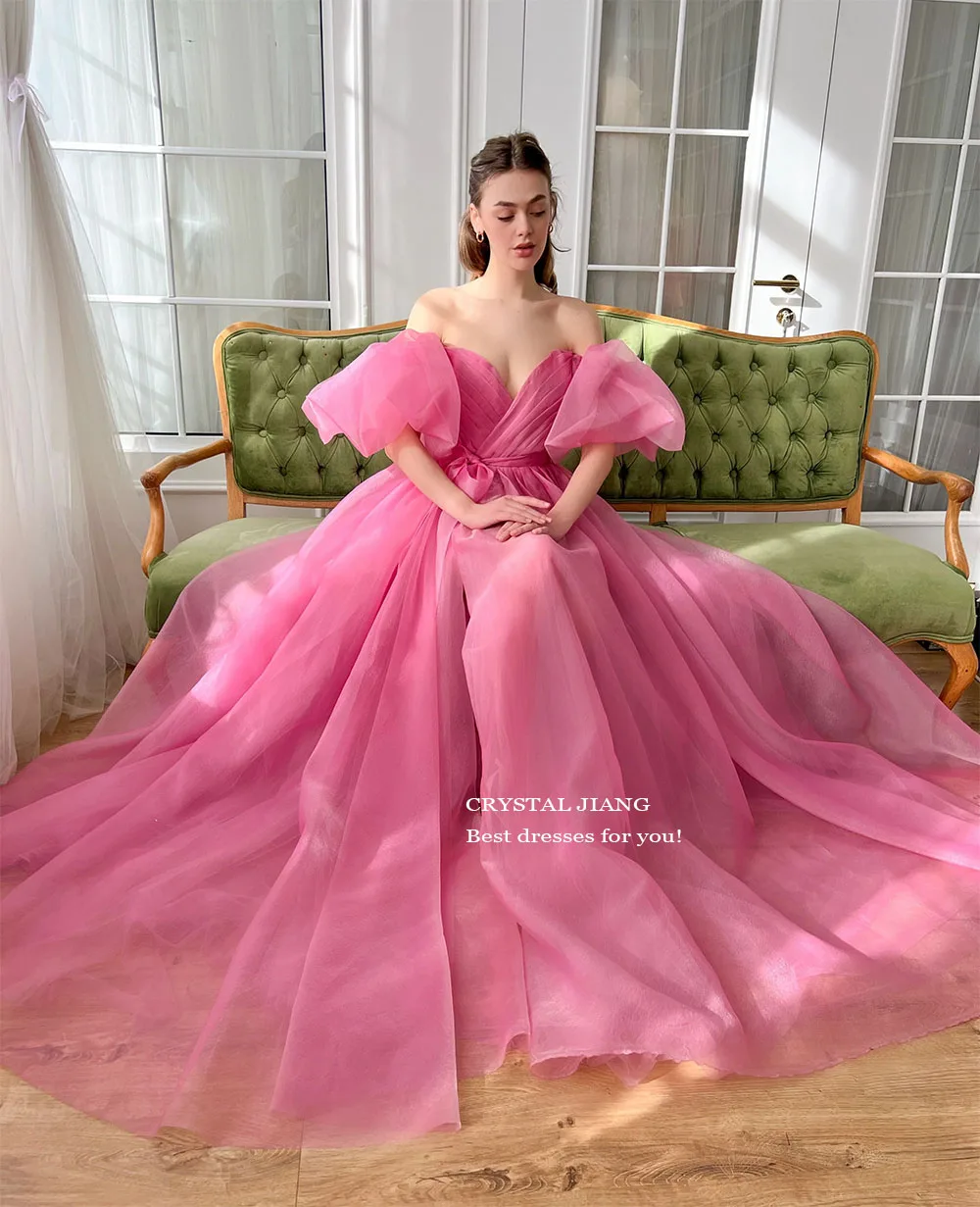 

Lovely Sweetheart Ball Gown Prom Dresses Custom Made Puffy Sleeves Ruched Long Waist Sash Party Dress