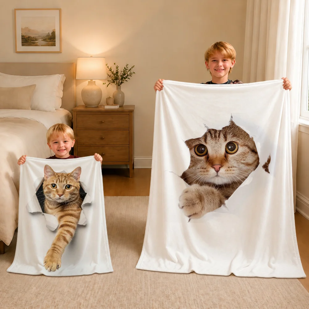 Cute Realistic Cat Peeking Out Blanket Warm Soft Plush Blanket Sofa Living Room Nap Home Bedroom Travel Gift Flannel Pet Hogar