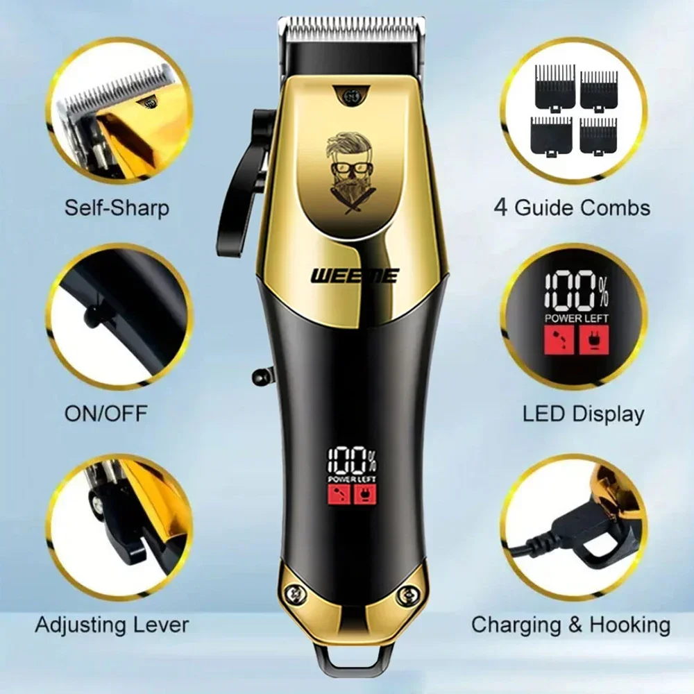 Cortadora de Pelo Eléctrica Vintage para Hombre, Recargable, Recortadora de Barba con Kit de Recorte de Vello de Pies, Carga Rápida USB