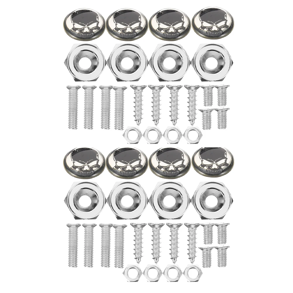

8pcs License Plate Screws Stainless Steel Anti Theft Black Skull Universal Fit Car Motorcycle Decorative Screws For Plates Long