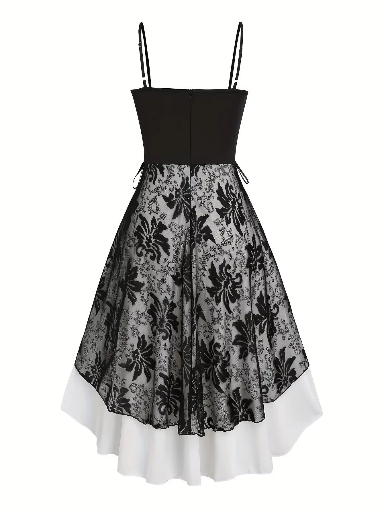 فستان نسائي كاجوال بمقاس كبير مع أشرطة رفيعة من الدانتيل، فستان عالي ومنخفض بحاشية زهرية، فستان صيفي للحفلات