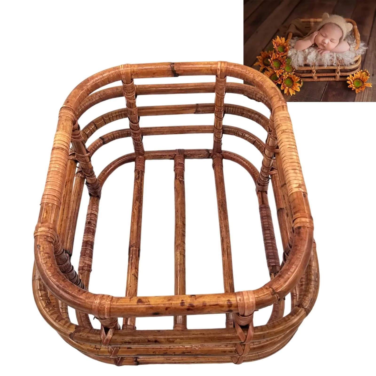Newborn Photography Props Baby Round Rattan Woven Basket Baby Photo Pose Props Infant Photo Artwork Decor Backdrop Accessories