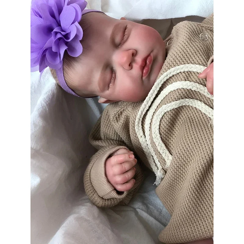 

48CM Newborn Baby Doll Handmade Lifelike Reborn Doll Sleeping Loulou Soft Touch Cuddly Doll with 3D Painted Skin Visible Veins