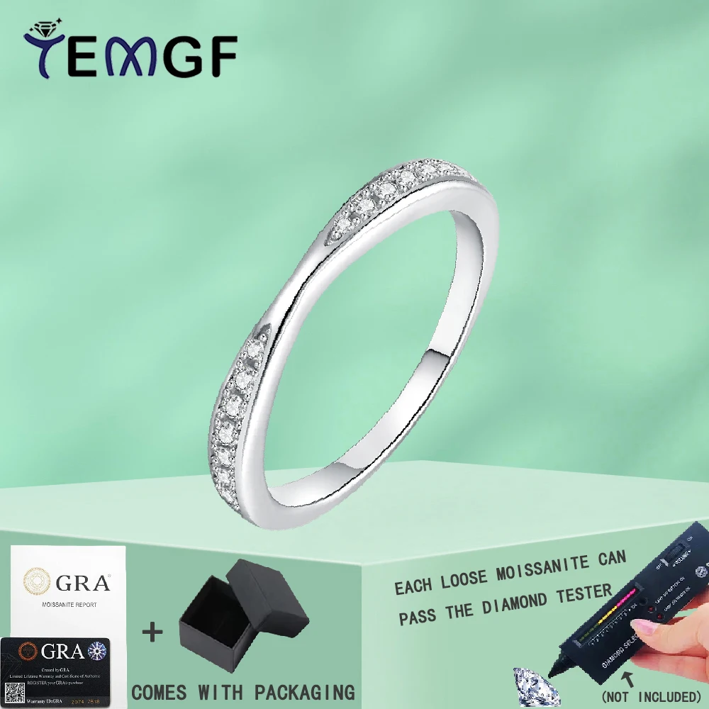 

Тонкое кольцо из стерлингового серебра TEMGF S925 для женщин, ювелирные изделия с муассанитом, сертификация GRA, вечерние модные простые предметы