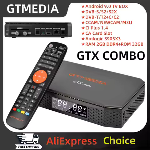 GTMEDIA GTX Combo TV Box Android 9+DVB-S2/T2/C2 2G+32G 4K/8K Decoder Support CA&amp;CI Plus1.4,SATA-HDD,BT4.1 Satellite TV Receiver
