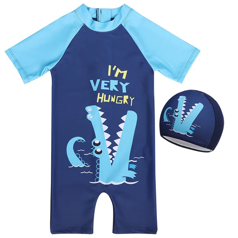 New 2026 Boys One-piece Swimsuit Kids Cute Cartoon Dinosaur Sun-protective Quick-Dry Zipper Surfing Bathing Suit Baby Swimwear