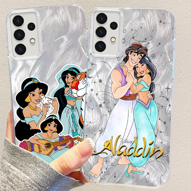 Disney Aladdin Cartoon For Samsung A73 A72 A71 A55 A54 A53 A52 A51 A35 A34 A32 A13 A12 A05 A04 5G Feather Yarn Funda Phone Case