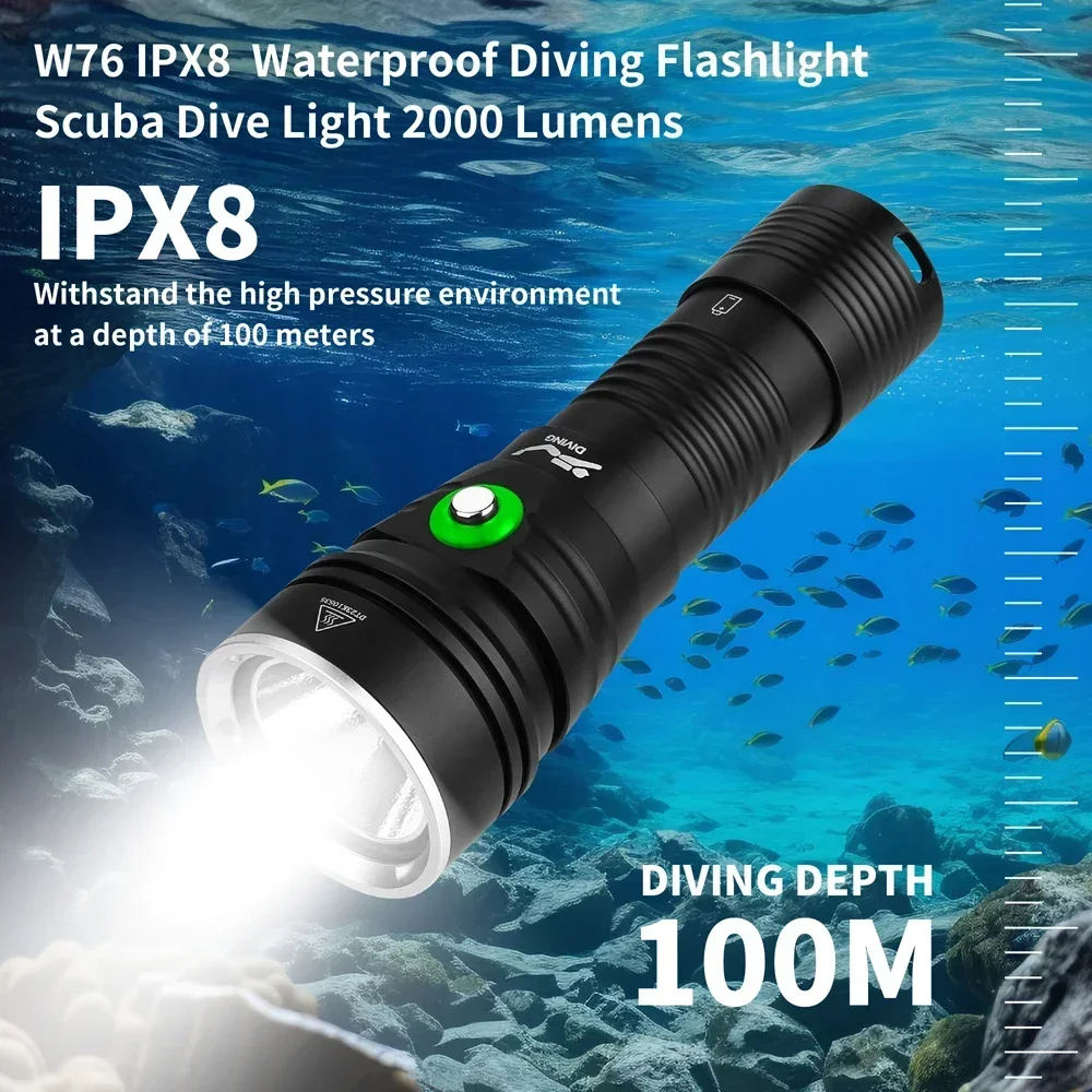 2024 New XHP70.2 Led Scuba Diving Flashlight IPX8 Underwater Waterproof 200M Professional Diving Torch Underwater Lighting Lamp