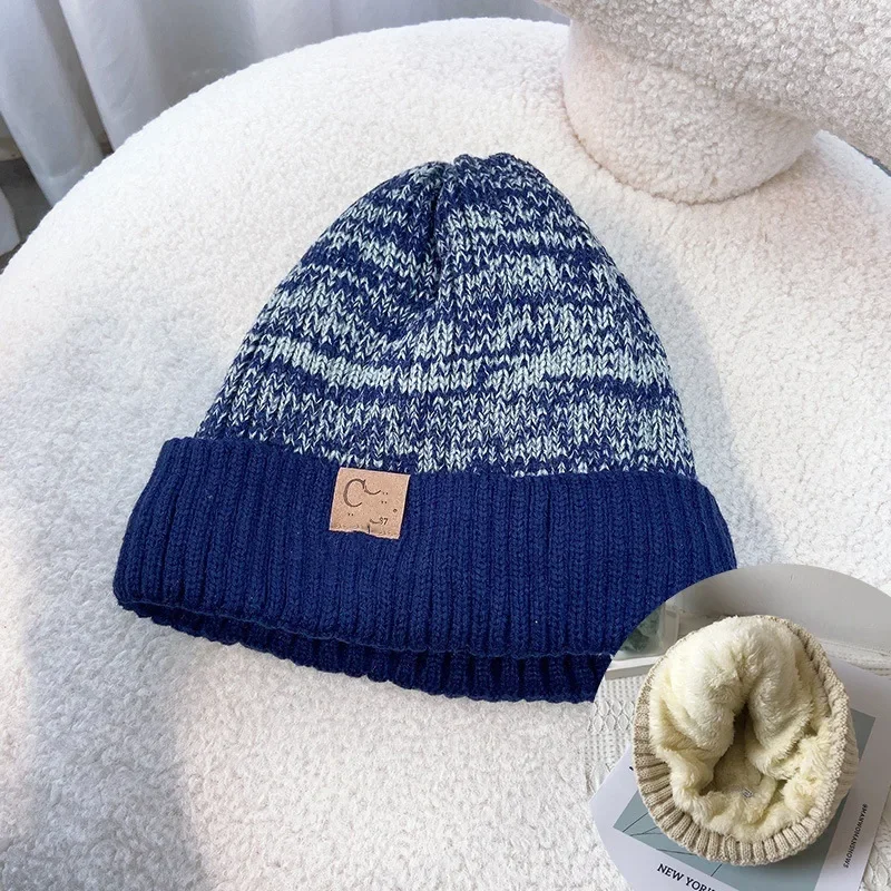 New Unisex Winter Knit Hats Lined Men Women Warm Casual Hats Skiing Cycling Ear Cap Fashion Color Matching Knitted Hat