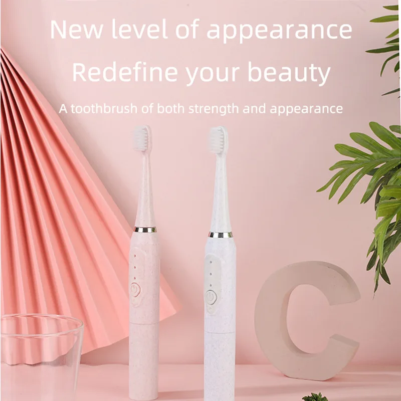 فرشاة أسنان كهربائية بالموجات الصوتية للرجال والنساء الكبار غير قابلة للشحن لينة الفراء كامل التلقائي زوجين مقاوم للماء 2 ألوان