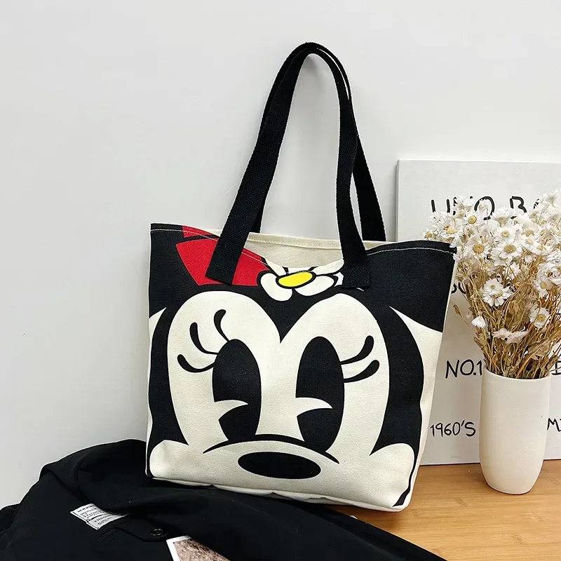 Disney 2024 New Cartoon Mickey Minnie Ladies Handbag Student Fashion Canvas Shoulder Bag Donald Duck Large Capacity Shopping Bag