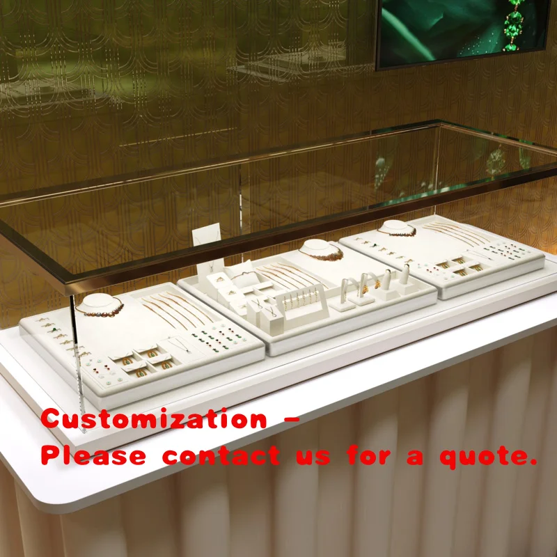 custom.Sundo Elegant Jewelry Shop Layout Luxury Jewelry Display Showcase Counter Gold Eco-Friendly Waterproof Glass Back