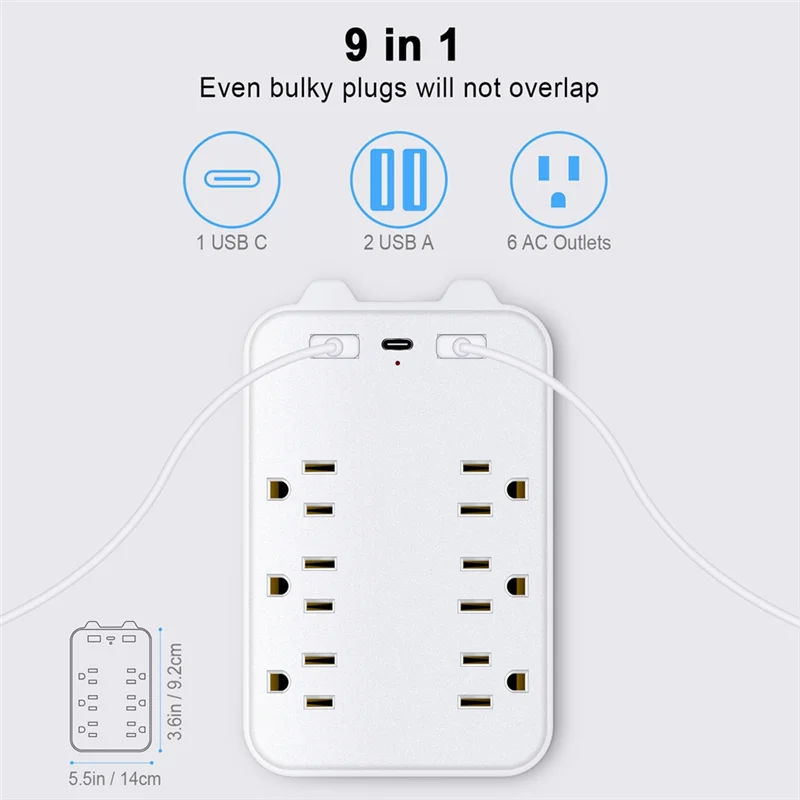 

Сетевой фильтр 9-в-1, удлинитель с 6 выходами и 3 USB-портами, удлинитель, розетки, настенный адаптер, вилка стандарта США