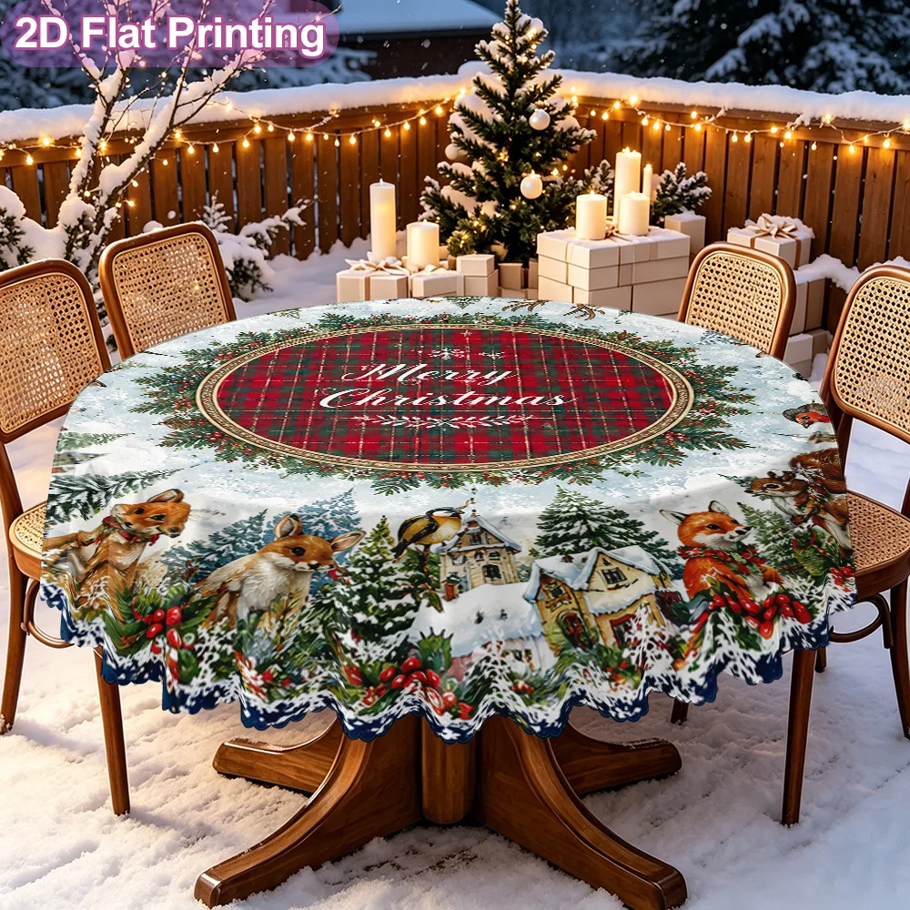 Pack of 1, Merry Christmas Animal Crossing Theme Round Placemat Tablecloth