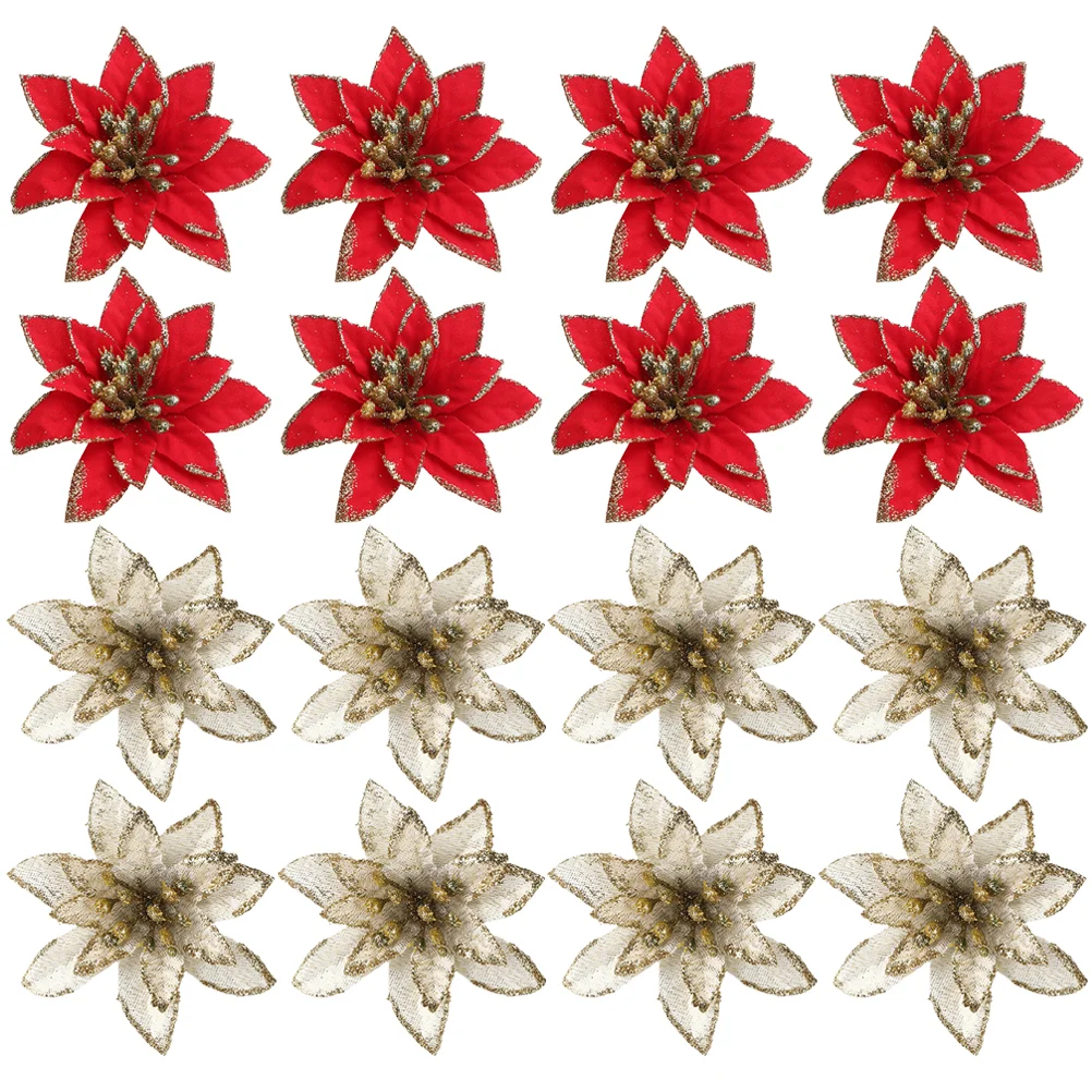 

24 Pcs Christmas Artificial Flowers Mini Tree Accessories Decor Silk Cloth Glitter