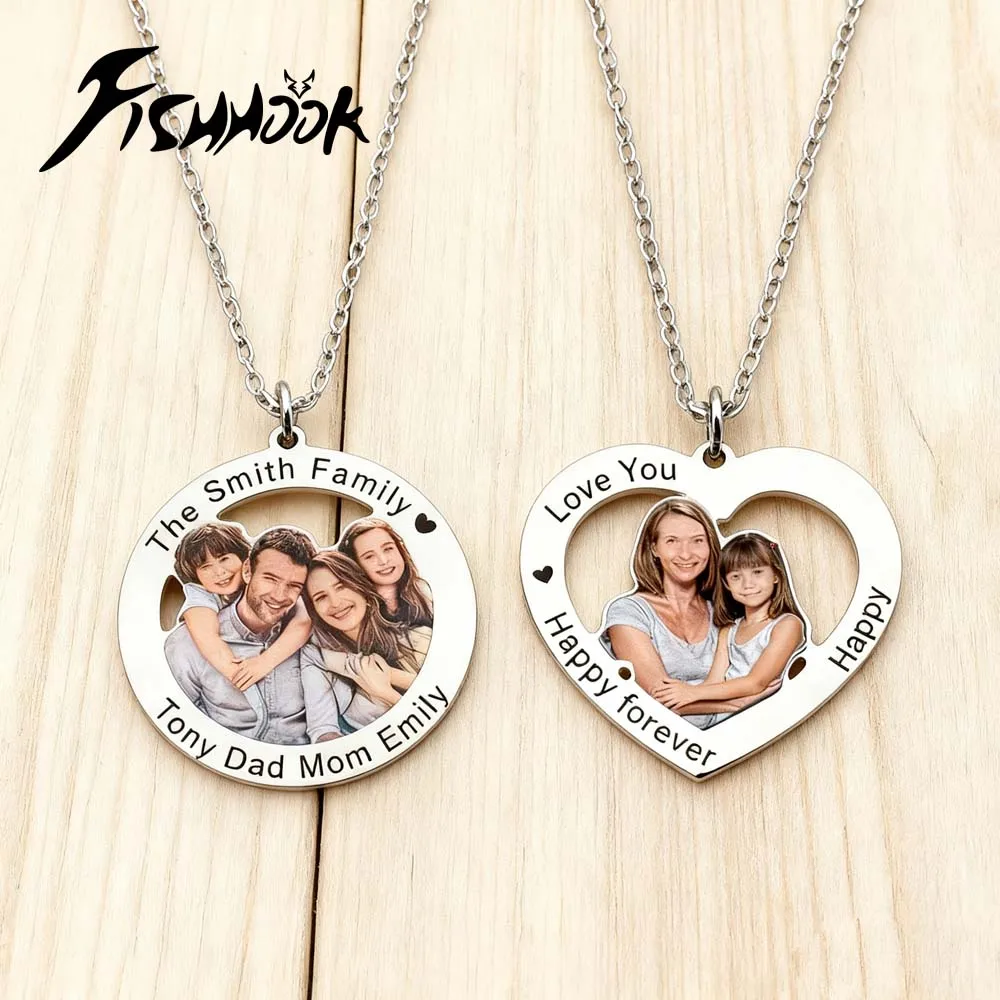 Print Demand Photo Necklace Personalized Custom Christmas Gift For Men Woman Couple Mother Kid Family Stainless Steel Jewelry