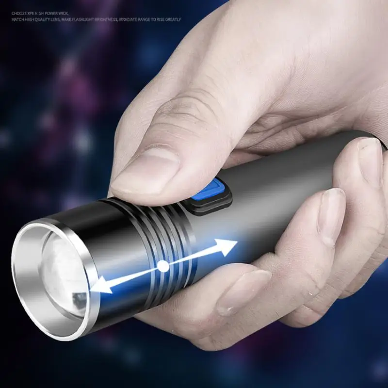 

USB Rechargeable Aluminum Alloy Portable Strong White Light Flashlight LED Mini Telescopic Zoom Torch
