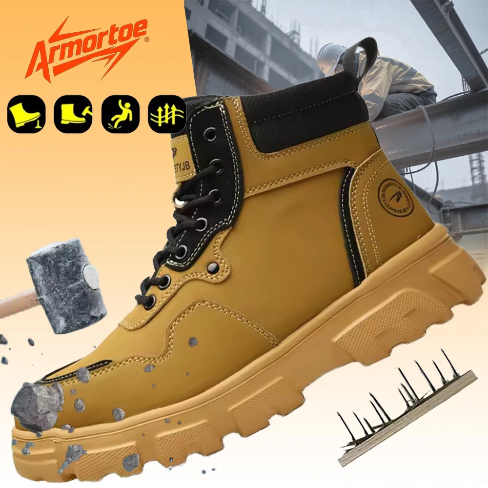 

ArmorToe High-top Steel Head Anti-smash Anti-stabbing Safety Shoes Put Splash Water Comfortable Work Shoes #Armor2759