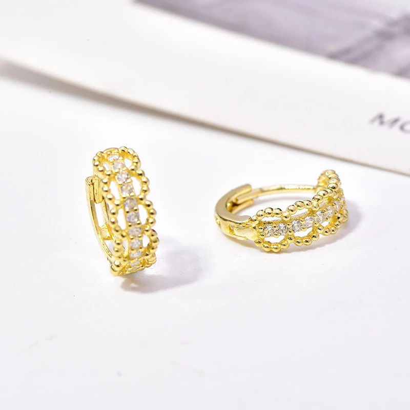 Huitan Dainty Hoop Earrings for Girls with Dazzling Cubic Zirconia Gold Color Temperament Accessories for Women Fashion Jewelry