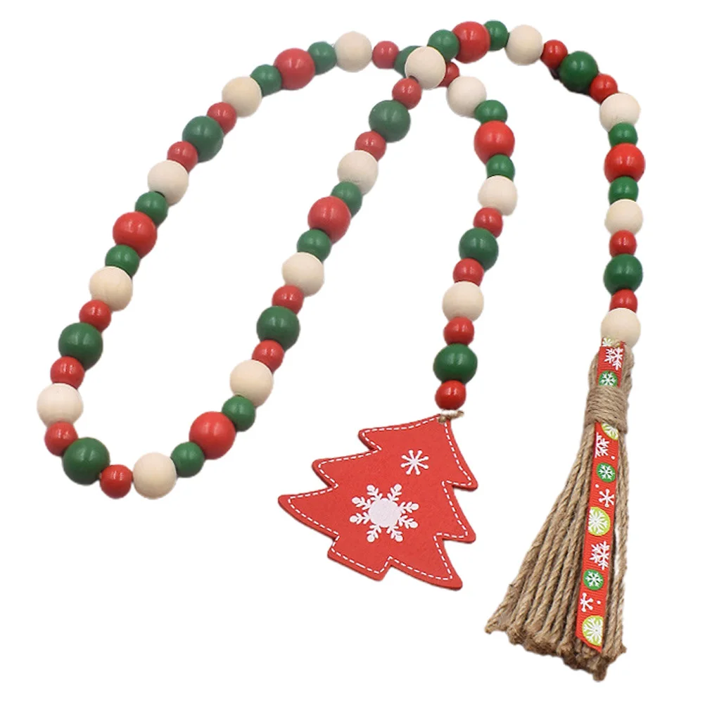 

Beaded Garland with Tassel Xmas Tree Pendant Wooden Bead String Christmas Decoration Creative Design Home Party Ornament